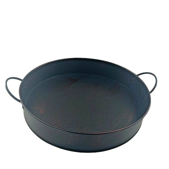 Retro Round Large Storage Basket Serving Tray Galvanized Metal With Handles 16" - Picture 12 of 12